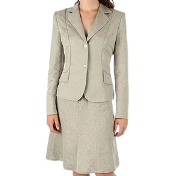 Ralph Lauren Collection Purple Label 2 Pcs Suit Pencil Skirt Wool Set Taupe 6 - Picture 1 of 11